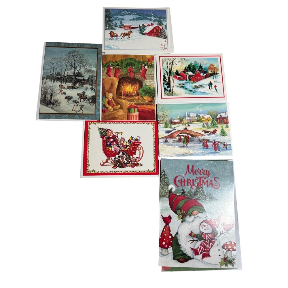 Vintage Christmas Greeting Cards Lot of 7 Assorted Winter Scenes Envelopes